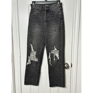 Wild Fable Highest Rise Straight Women's Sz 00 Black Denim Distressed Jeans